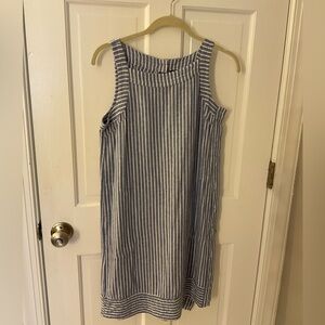 For Cynthia Light Blue Stripe Sleeveless Casual Dress with Pockets Small